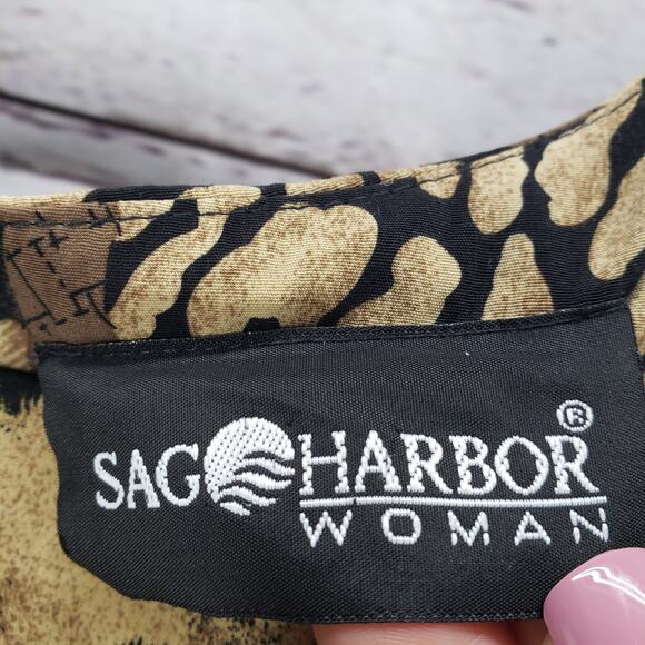 Sag Harbor Woman Black Brown Mixed Print Short Sleeve Midi Dress Size 26W - Picture 8 of 13